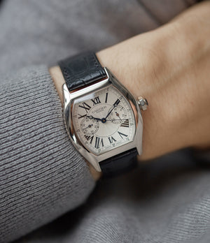 on the wrist Cartier Monopusher Monopoussoir Ref. 2714 white gold rare dress watch for sale online at A Collected Man London UK specialist of rare watches