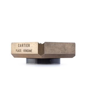 Side shot of vintage collectable Cartier bronze ashtray available to buy at A Collected Man London