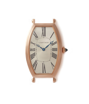 side-view Cartier Montre Tonneau rose gold time-only luxury rare dress watch for sale online at A Collected Man London