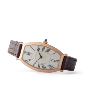 side-shot elegant Cartier Montre Tonneau rose gold time-only luxury rare dress watch for sale online at A Collected Man London