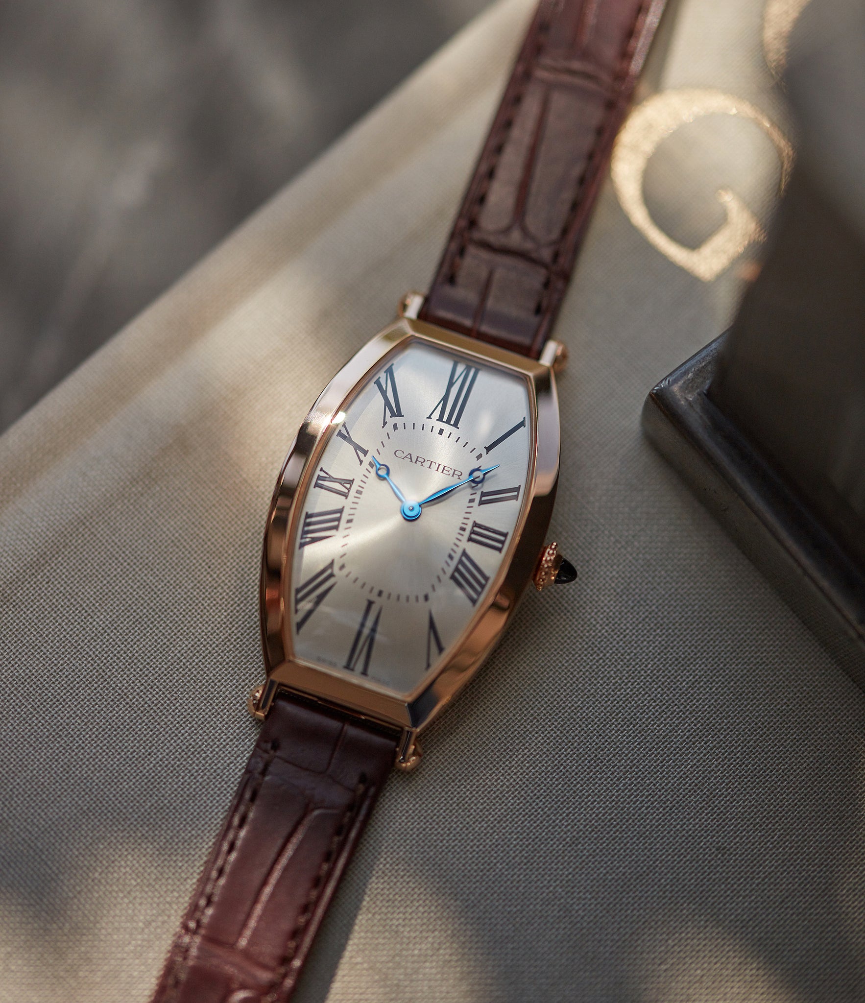 classic Cartier Montre Tonneau rose gold time-only luxury rare dress watch for sale online at A Collected Man London