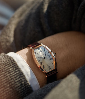 men's luxury dress watch buy Cartier Montre Tonneau rose gold time-only luxury rare dress watch for sale online at A Collected Man London