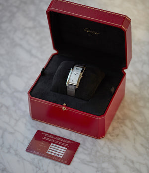 full set pre-owned Cartier Tank Cintree platinum limited edition time-only watch for sale online at A Collected Man London UK rare watch specialist
