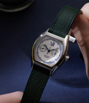 In hand front dial | Cartier | Tortue Monopoussoir | 2396 | CPCP | White Gold | Available worldwide at A Collected Man