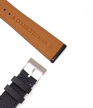 Buy grained leather quality watch strap in misty slate grey from A Collected Man London, in short or regular lengths. We are proud to offer these hand-crafted watch straps, thoughtfully made in Europe, to suit your watch. Available to order online for worldwide delivery.