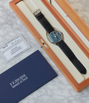 full set F. P. Journe Chronometre Bleu tantalum blue dial watch independent watchmaker for sale online at A Collected Man London UK specialist of rare watches 