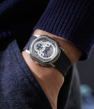on the wrist Daniel Roth Perpetual Calendar Skeleton 2117 White Gold preowned watch at A Collected Man London