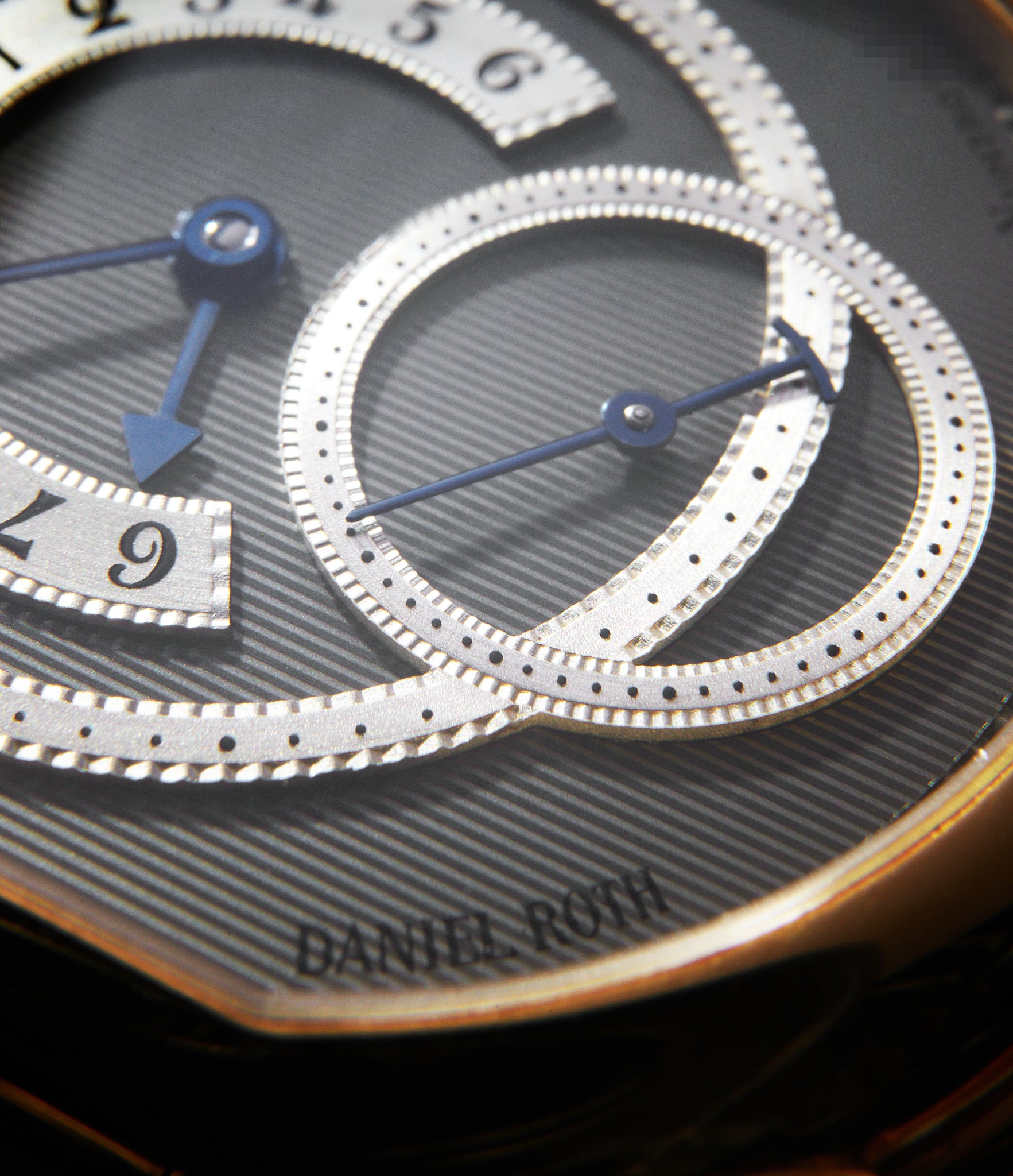 Close up on dial | rare Daniel Roth Retrograde 2127 Yellow Gold preowned watch at A Collected Man London