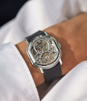 rare independent watchmaker Daniel Roth Skeletonised Tourbillon platinum ellipse case for sale online at A Collected Man London