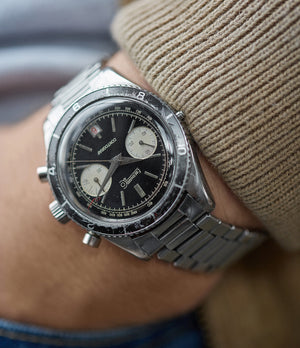 hands-on with vintage Eberhard Contograf chronograph steel sports watch for sale online at A Collected Man London UK specialist of rare watches