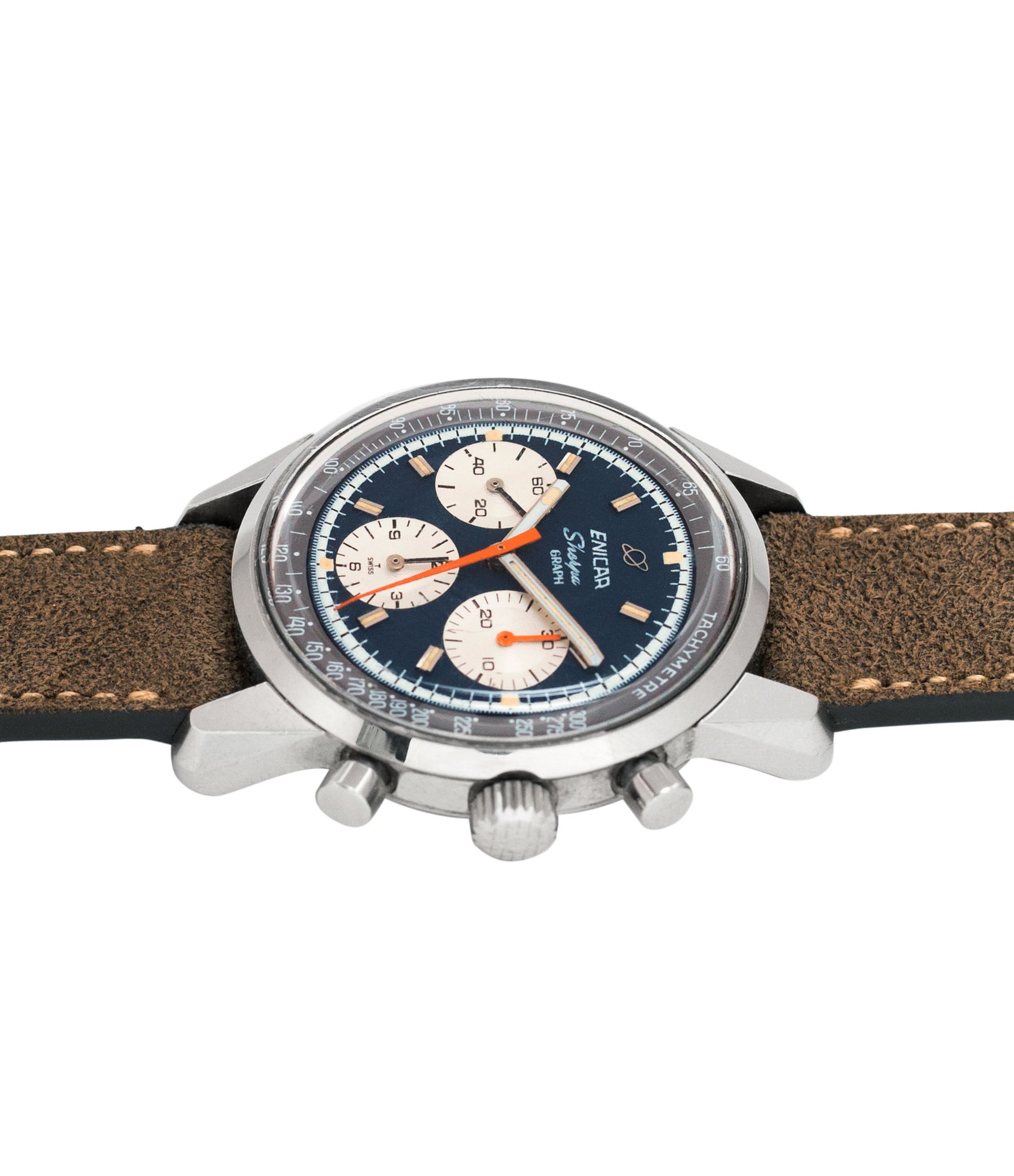 vintage Jim Clark Mark IV Enicar Sherpa Graph 300 Ref. 072-02-01 steel chronograph sport racing watch for sale online at A Collected Man London UK vintage watch specialist