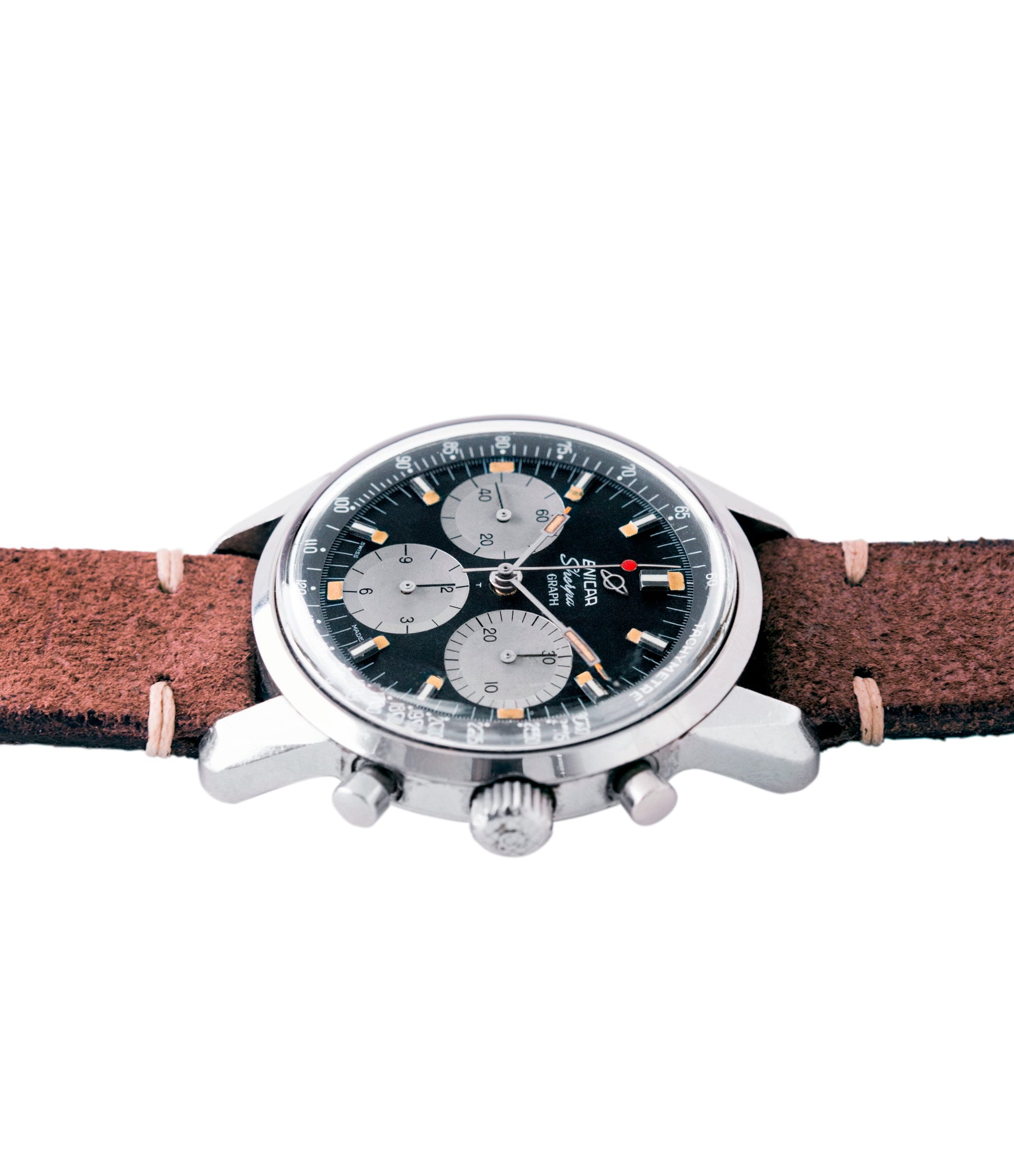 buy Enicar Sherpa Graph 300 MKIII Jim Clark steel vintage chronograph watch at A Collected Man London UK specialist of rare watches
