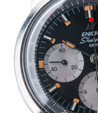 vintage sport watch Jim Clark Sherpa Graph 300 Enicar MKIII black dial steel vintage chronograph watch at A Collected Man London UK specialist of rare watches