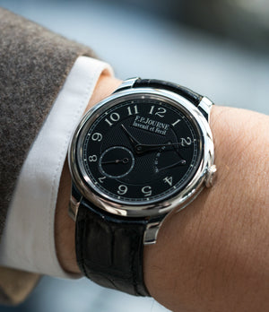 on the wrist F. P. Journe Chronometre Souverain Black Label 40 mm platinum for sale online at A Collected Man London online specialist of independent watchmakers