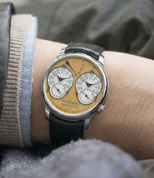 on the wrist F. P. Journe Chronomètre à Résonance Steel 38 mm Limited Edition Set of 5 watches for sale online at A Collected Man London approved UK retailer independent watchmakers