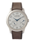 buy F. P. Journe Chronometre Souverain platinum 40mm Cal. 1304 manual-winding silver dial time-only dress watch for sale online at A Collected Man London UK specialist independent watchmakers