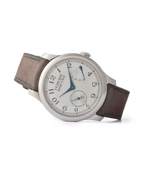 side-shot Journe Chronometre Souverain platinum 40mm Cal. 1304 manual-winding silver dial time-only dress watch for sale online at A Collected Man London UK specialist independent watchmakers