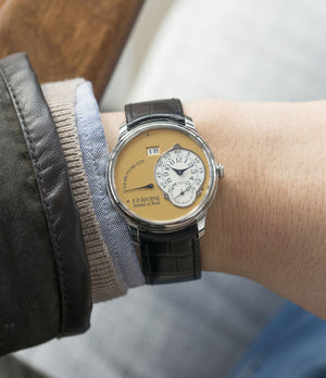 on the wrist F. P. Journe Octa Automatique 38 mm steel limited edition dress watch for sale online at A Collected Man London UK approved seller of independent watchmakers