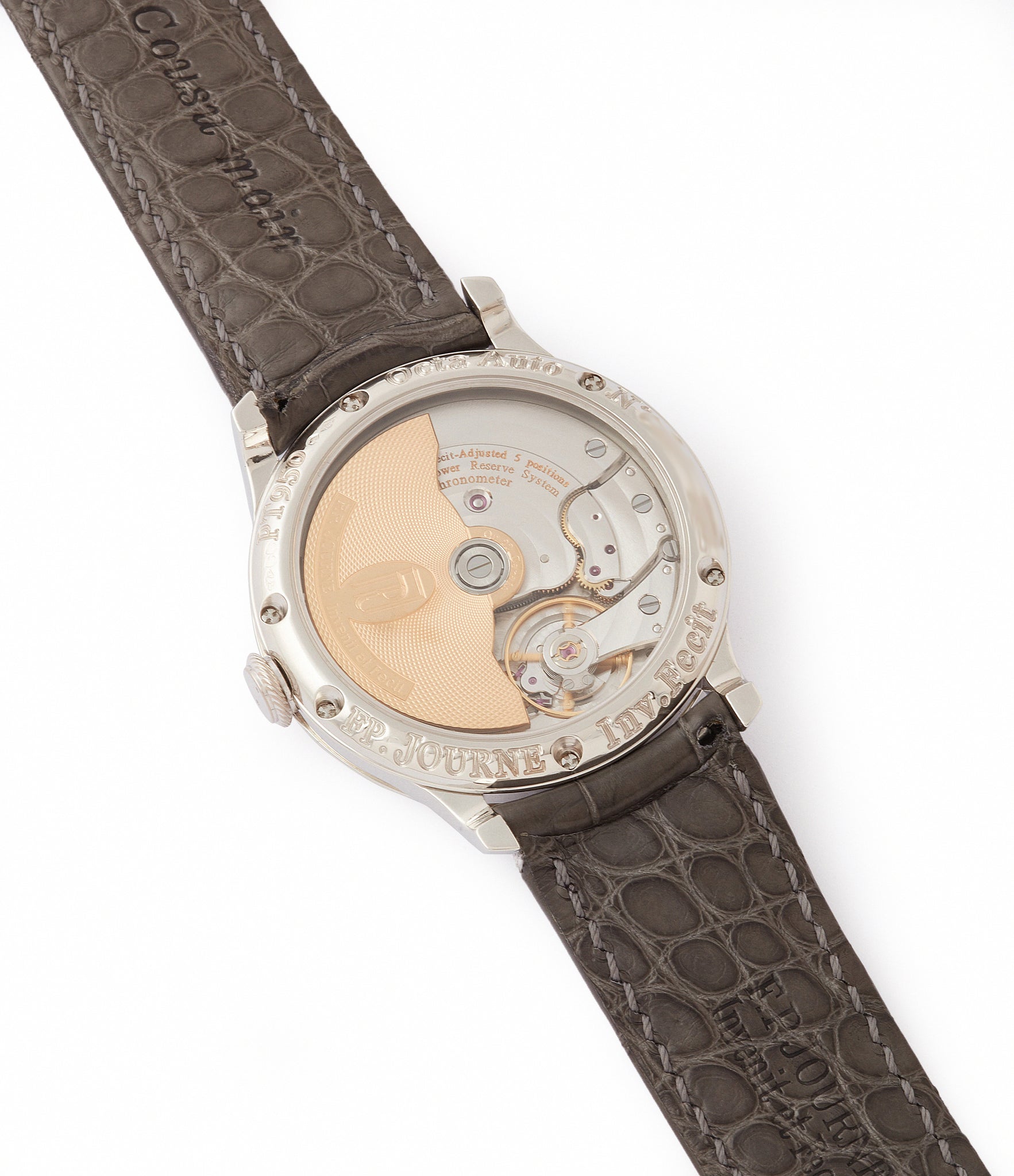 1300.3 calibre early brass movement F. P. Journe Octa Lune 061-03L platinum rare watch for sale online at A Collected Man London specialist of independent watchmakers