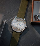 Buy 20mm x 19mm Cape Town Molequin F. P. Journe curved watch strap khaki olive green nubuck leather quick-release springbars buckle handcrafted European-made for sale online at A Collected Man London