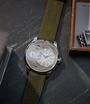 Buy 20mm x 19mm Cape Town Molequin F. P. Journe curved watch strap khaki olive green nubuck leather quick-release springbars buckle handcrafted European-made for sale online at A Collected Man London