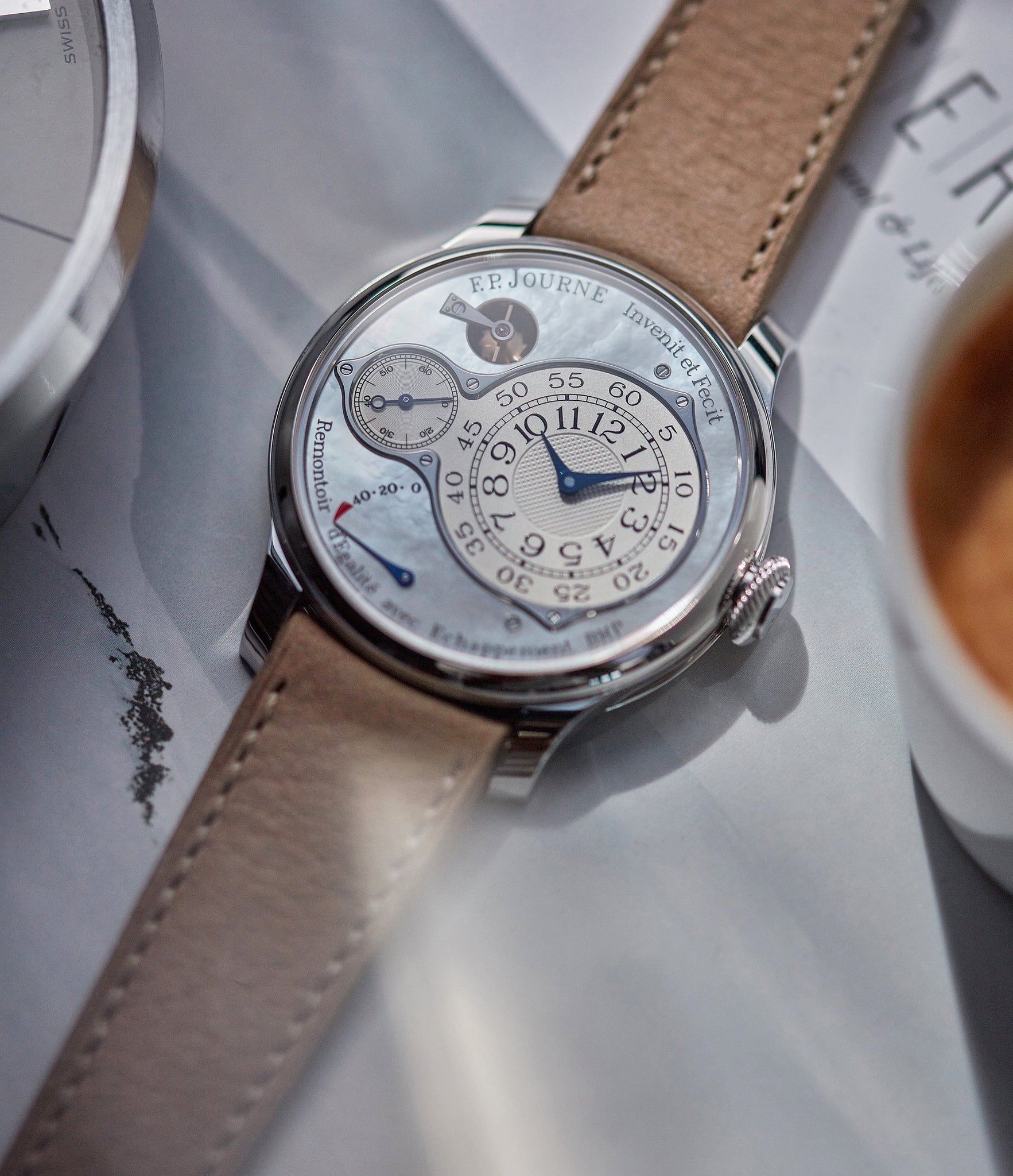 shop pre-owned F. P. Journe Chronometre Optimum pearl dial platinum dress watch independent watchmaker for sale online A Collected Man London UK specialist rare watches