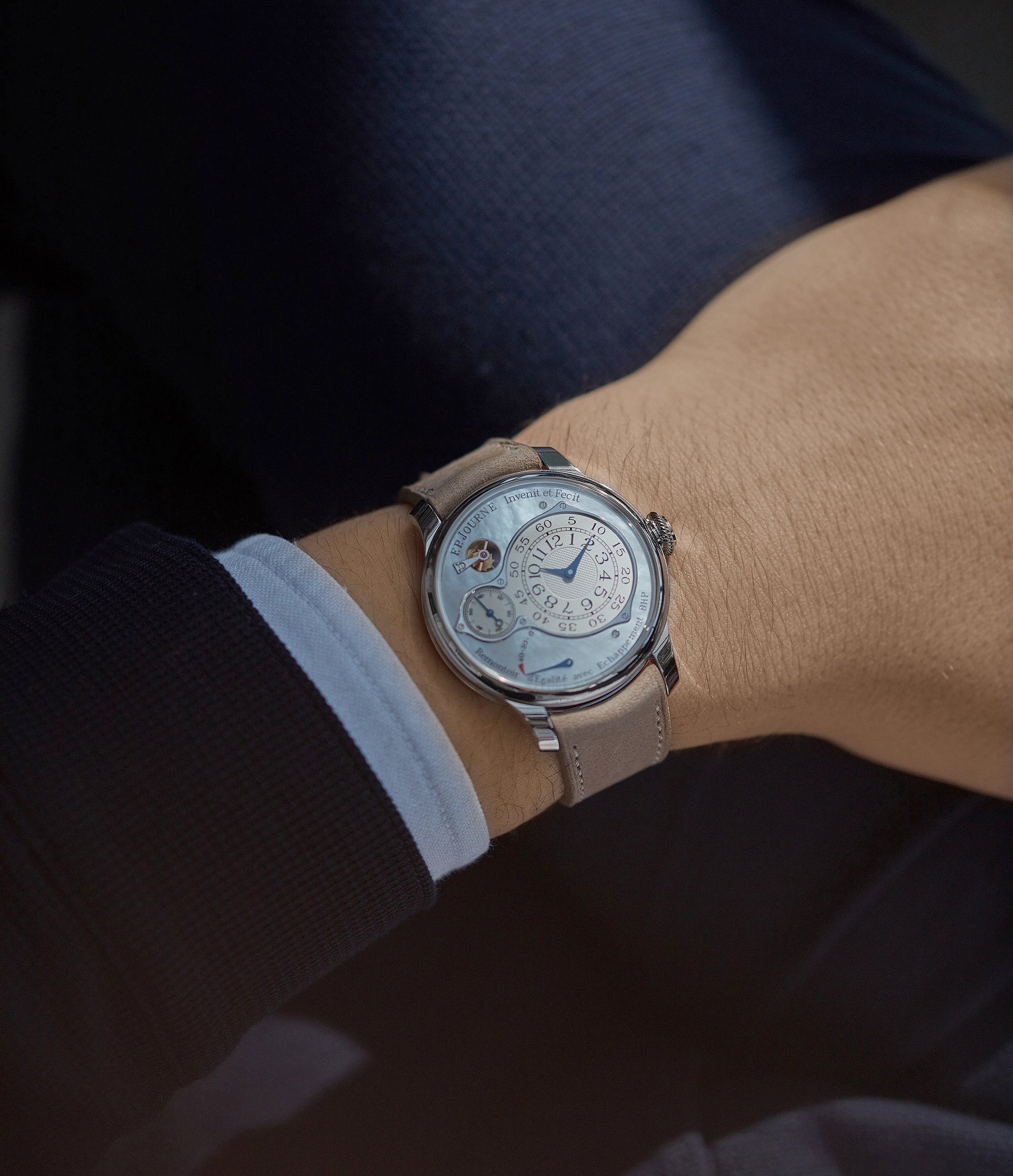 F. P. Journe Chronometre Optimum pearl dial platinum dress watch independent watchmaker for sale online A Collected Man London UK specialist rare watches