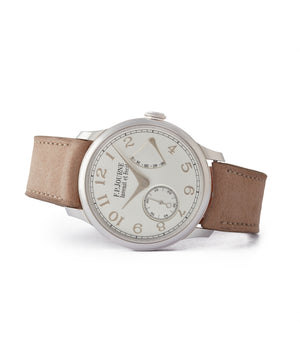 side-shot independent watchmaker F. P. Journe Chronometre Souverain 38mm platinum silver custom dial for sale online at A Collected Man London UK specialist of rare watches