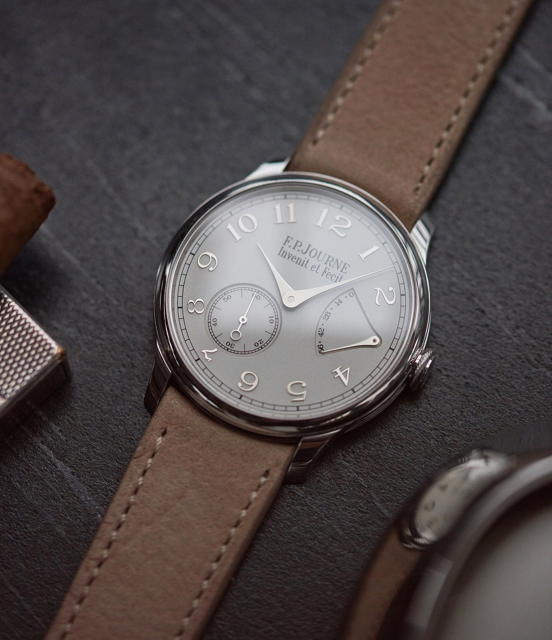 shop F. P. Journe Chronometre Souverain 38mm platinum silver custom dial for sale online at A Collected Man London UK specialist of independent watchmakers