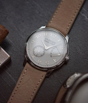 shop F. P. Journe Chronometre Souverain 38mm platinum silver custom dial for sale online at A Collected Man London UK specialist of independent watchmakers