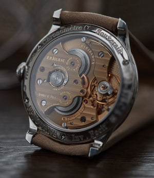 Cal. 1304 manual-winding F. P. Journe Chronometre Souverain 38mm platinum silver custom dial for sale online at A Collected Man London UK specialist of independent watchmakers