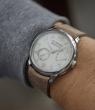 on the wrist F. P. Journe Chronometre Souverain 38mm platinum silver custom dial for sale online at A Collected Man London UK specialist of independent watchmakers