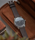 Shop 20mm x 19mm Helsinki Molequin F. P. Journe curved watch strap dark grey nubuck leather quick-release springbars buckle handcrafted European-made for sale online at A Collected Man London