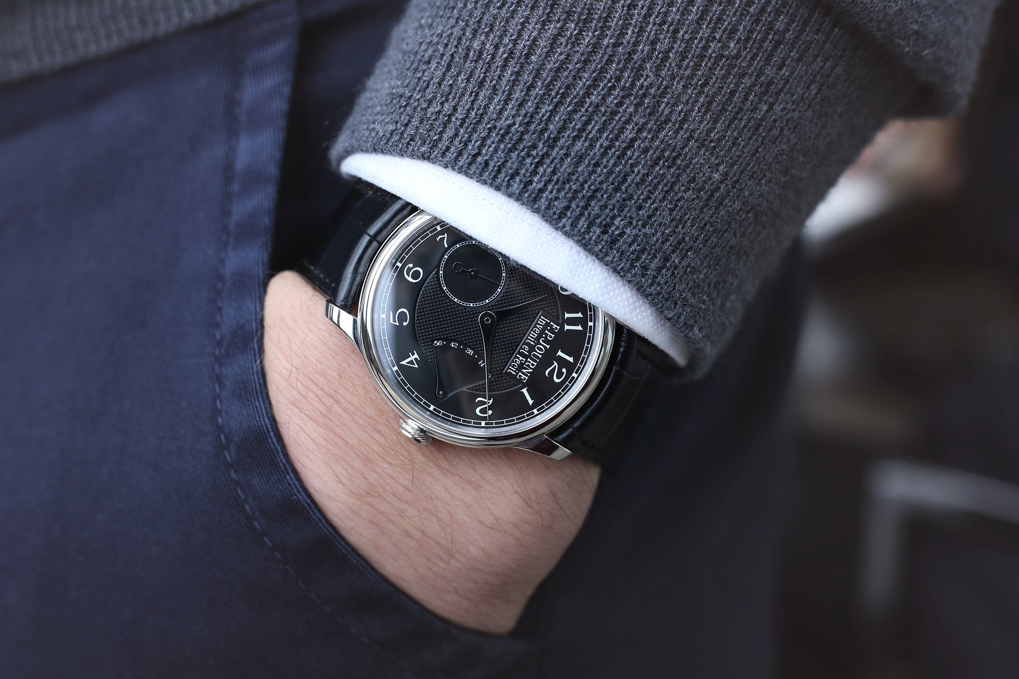 F. P. Journe Chronometre Souverain Black label platinum 38 mm dress watch online at A Collected Man