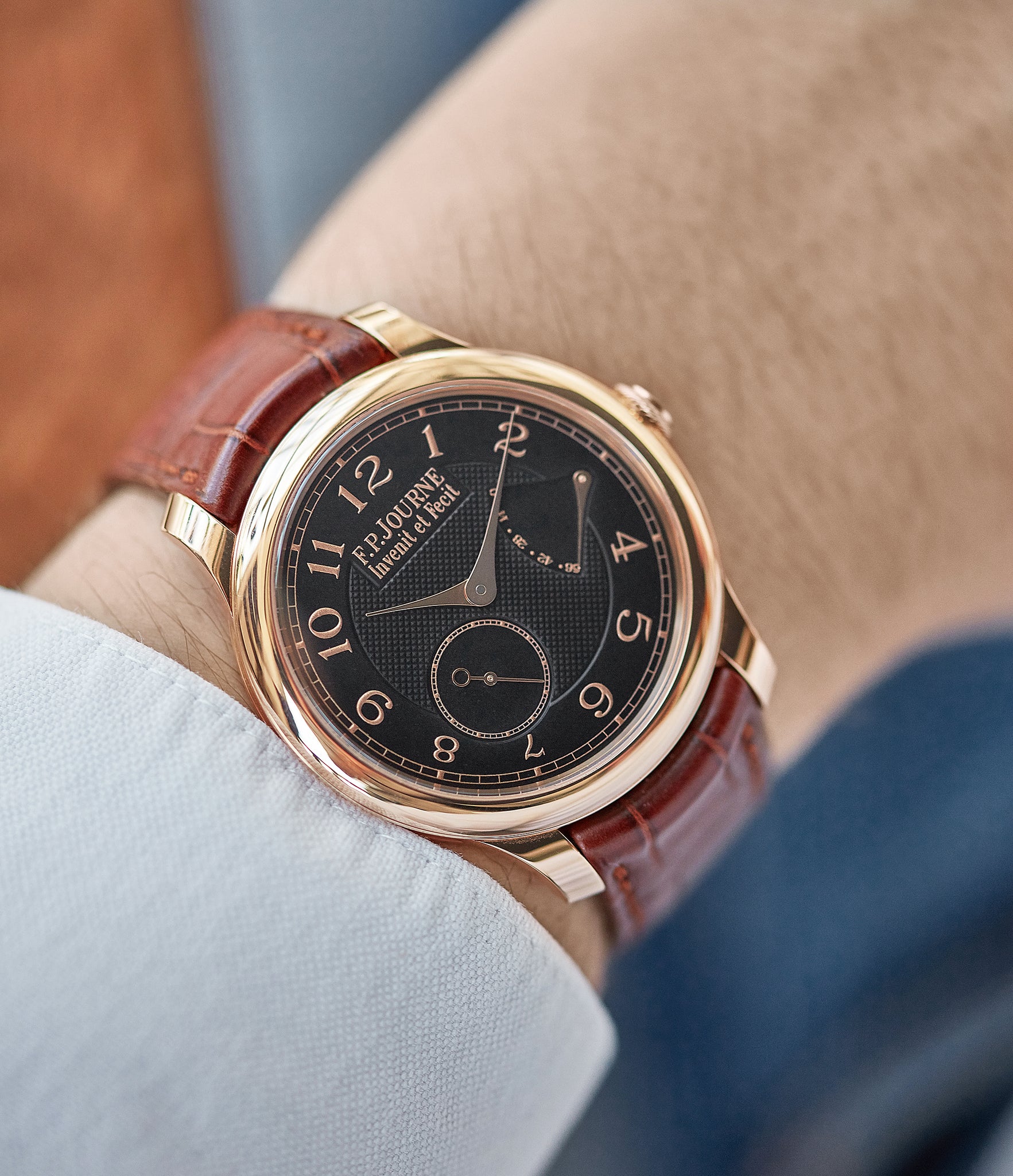 men's dress watch Boutique Edition Journe Chronometre Souverain red gold black dial rare watch independent watchmaker for sale online at A Collected Man London UK specialist of rare watches