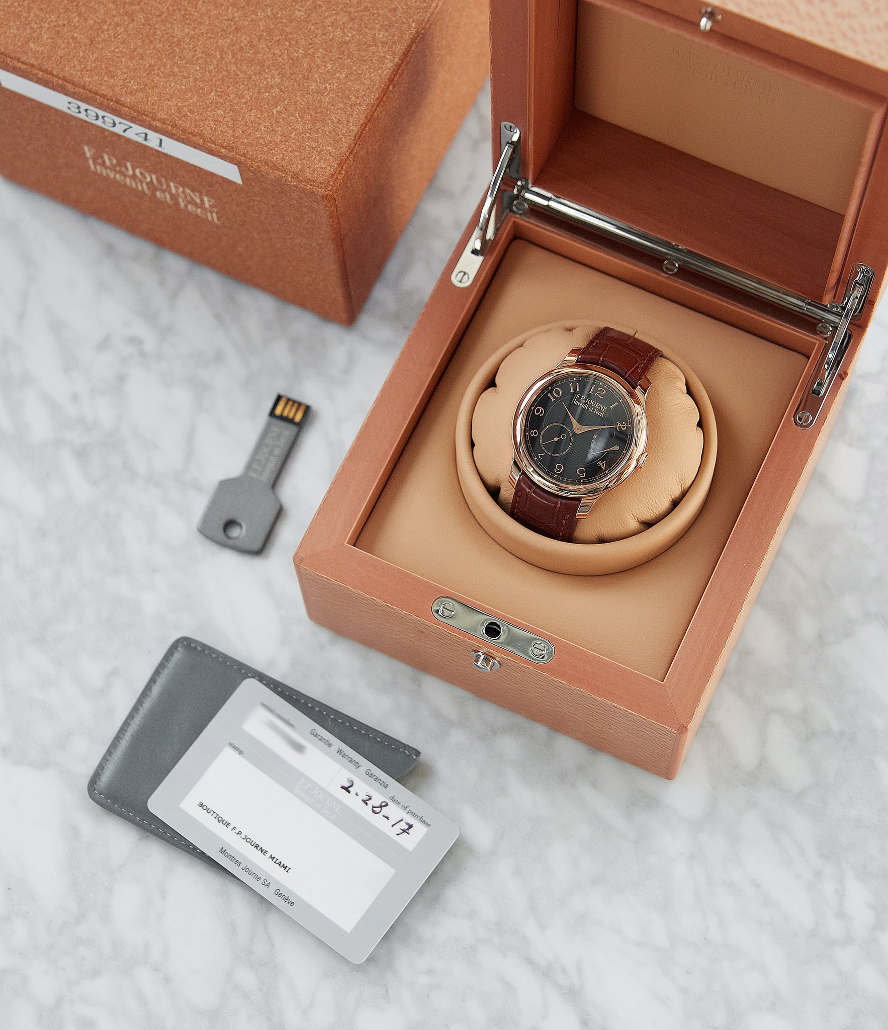 full set F. P. Journe Boutique Edition Chronometre Souverain red gold black dial rare watch independent watchmaker for sale online at A Collected Man London UK specialist of rare watches