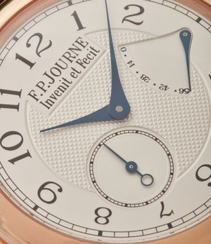 silver dial blue hands F. P. Journe Chronometre Souverain rose gold dress watch for sale online at A Collected Man London UK specialist of independent watchmakers