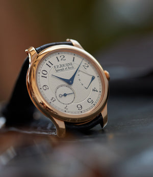 men's luxury dress watch F. P. Journe Chronometre Souverain silver dial rose gold dress watch for sale online at A Collected Man London UK specialist of independent watchmakers