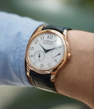 collect F. P. Journe Chronometre Souverain silver dial rose gold dress watch for sale online at A Collected Man London UK specialist of independent watchmakers