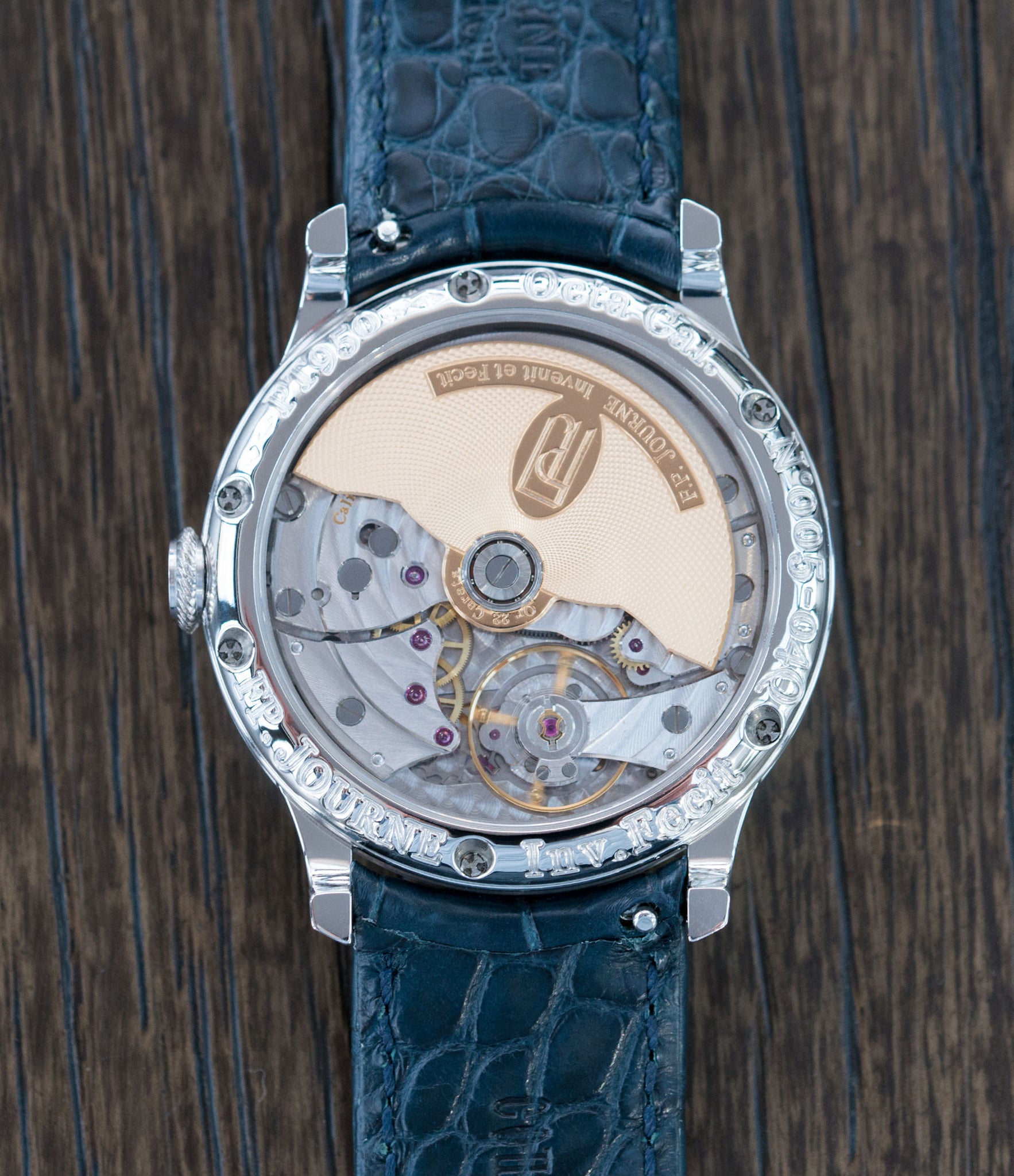 buy brass movement F. P. Journe Octa Calendrier early 38mm platinum full set preowned dress luxury watch for sale online at A Collected Man London independent watch specialist