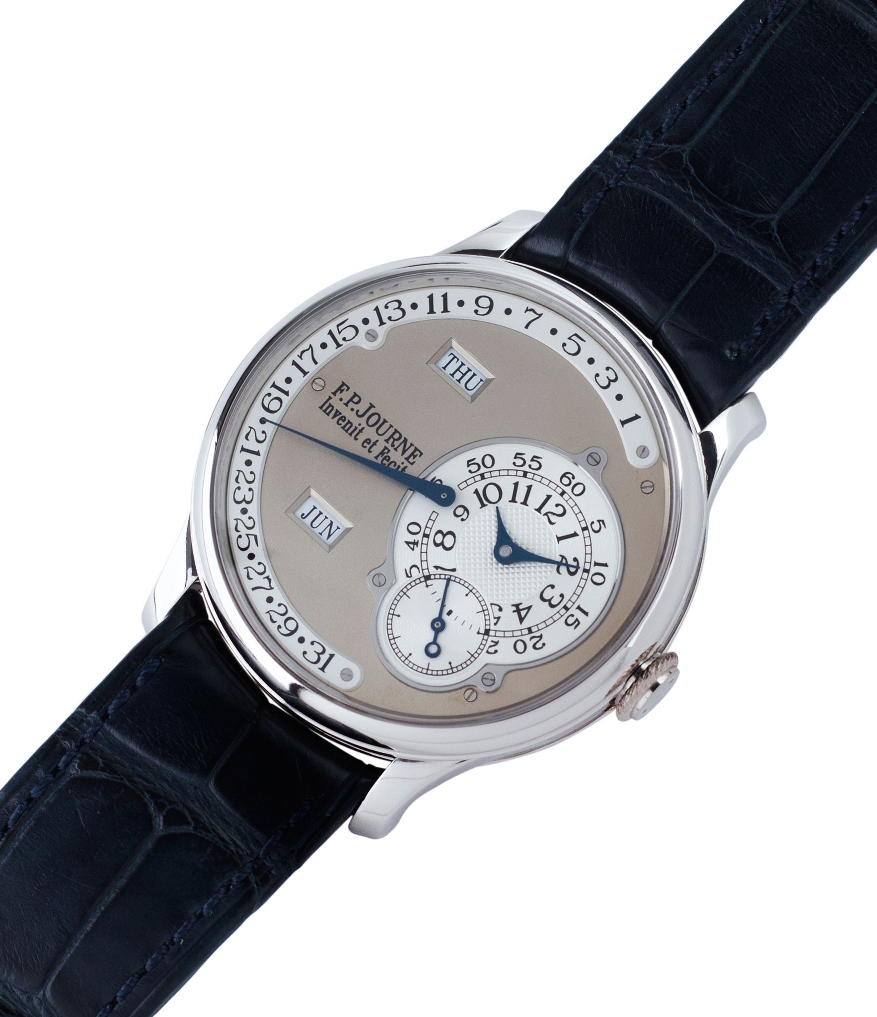buy preowned F. P. Journe Octa Calendrier early brass movement 38mm platinum full set dress luxury watch for sale online at A Collected Man London independent watch specialist