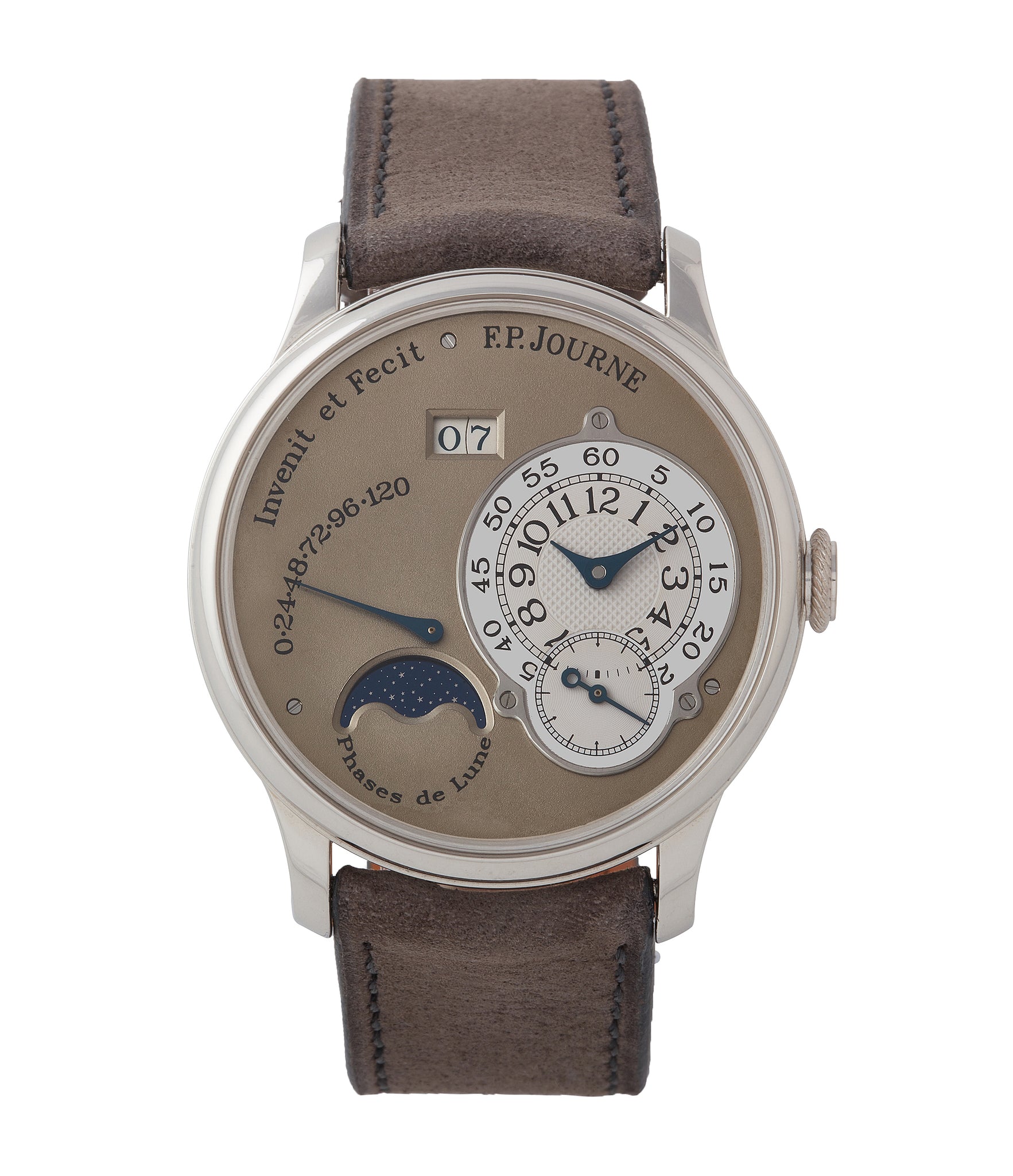 buy F. P. Journe Octa Lune brass movement 38mm platinum independent watchmaker for sale online at A Collected Man London