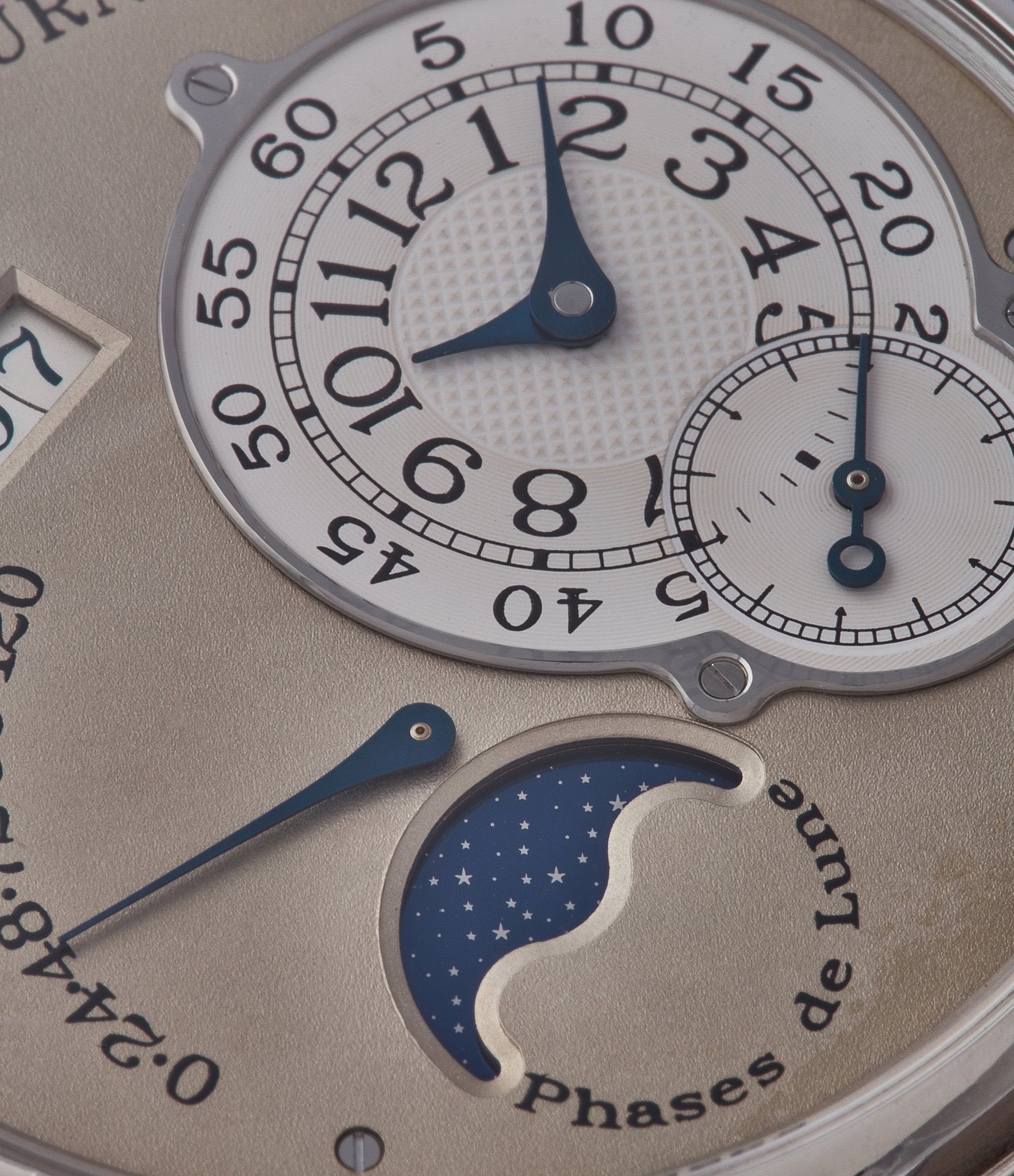 shop F. P. Journe Octa Lune brass movement 38mm platinum independent watchmaker for sale online at A Collected Man London