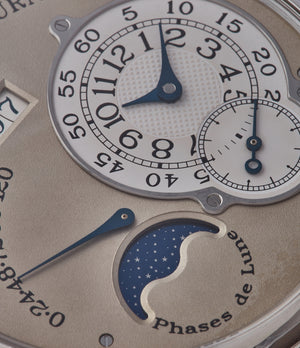 shop F. P. Journe Octa Lune brass movement 38mm platinum independent watchmaker for sale online at A Collected Man London