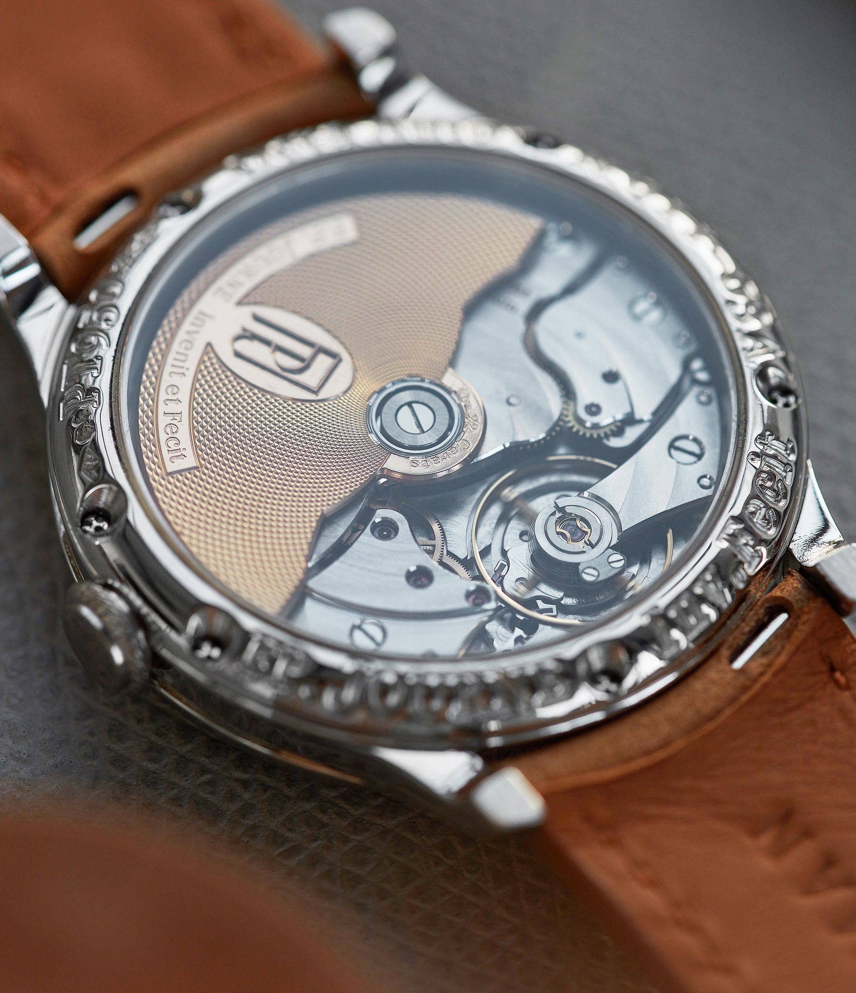 brass movement F.P. Journe Octa Reserve de Marche 38mm platinum dress watch for sale online at A Collected Man London UK specialist of independent watchmakers