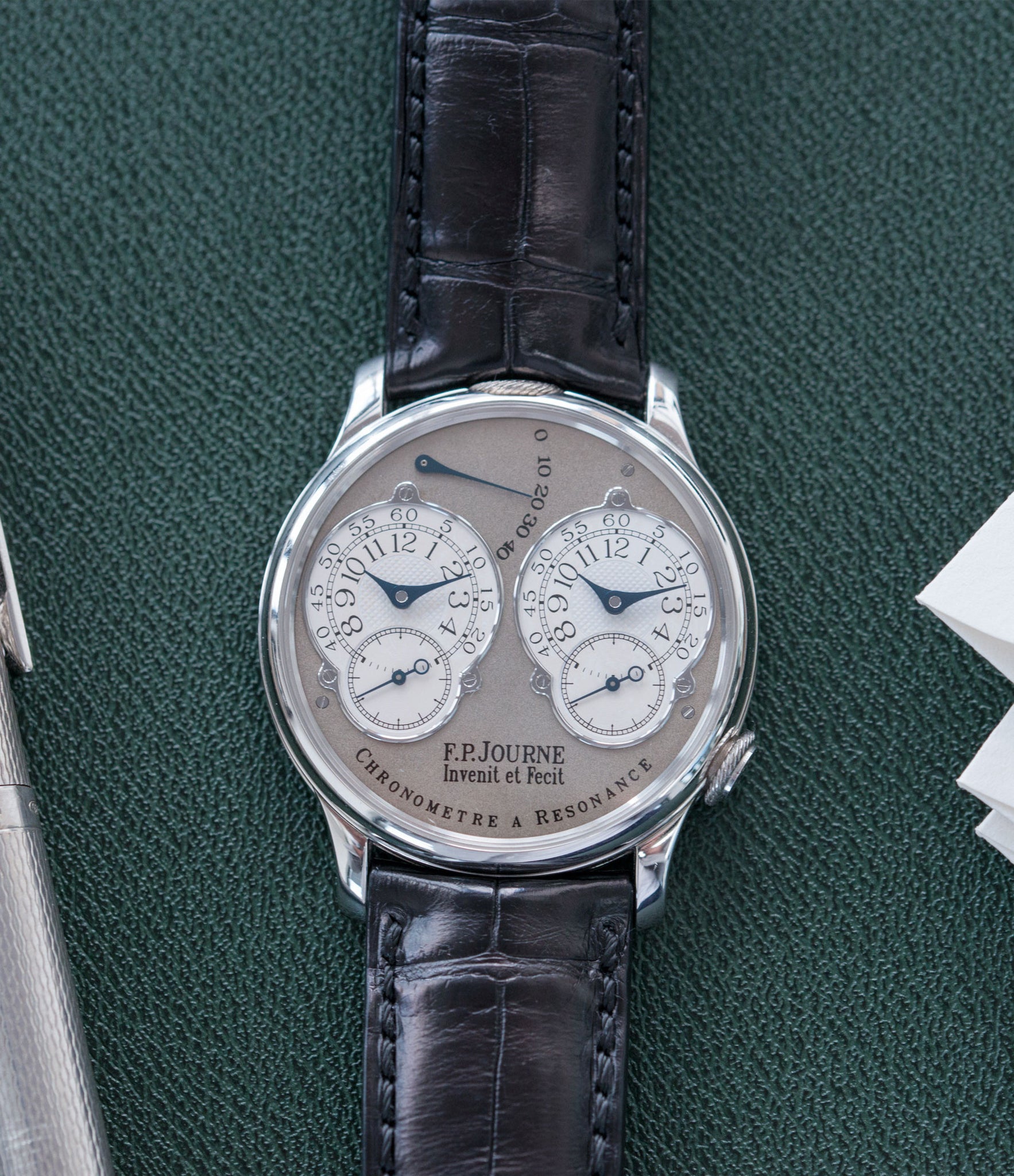 F. P. Journe Resonance rare brass movement twin-barrel guilloche dial automatic watch for sale online at A Collected Man London specialist of independent watchmakers
