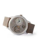 side-shot grey rhutenium dial F. P. Journe Tourbillon Remontoire Souverain brass movement pre-owned watch at A Collected Man London specialist independent watchmakers