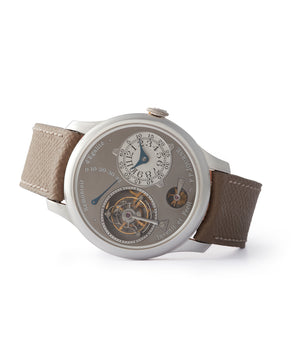 side-shot grey rhutenium dial F. P. Journe Tourbillon Remontoire Souverain brass movement pre-owned watch at A Collected Man London specialist independent watchmakers