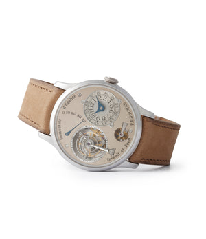 side-shot consign F. P. Journe Chronometre A Tourbillon early brass movement 38mm platinum dress watch for sale online A Collected Man London specialist independent watchmakers