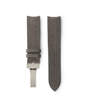 Buy 20mm x 19mm Helsinki Molequin F. P. Journe curved watch strap dark grey nubuck leather quick-release springbars buckle handcrafted European-made for sale online at A Collected Man London